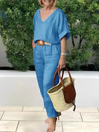 Conjunto Feminino Casual de Algodão e Linho Vicenza