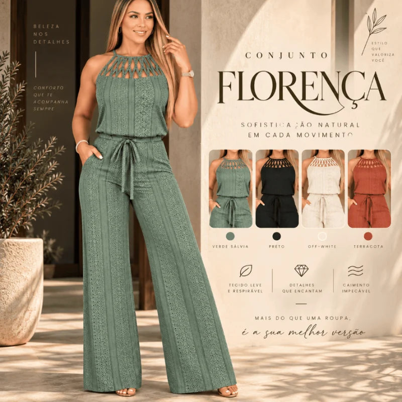 Conjunto Florença – Blusa Halter + Calça Pantalona